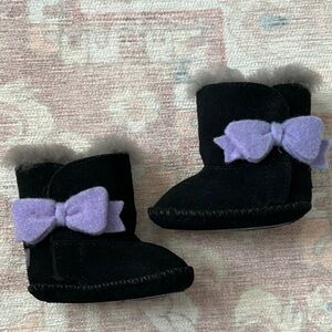 UGG Black Baby Booties with Lavender Bow